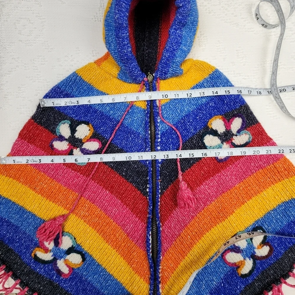 West Of The Moon Kids 100% Wool Colorful Full Zip Hooded Poncho Shawl - Picture 7 of 8